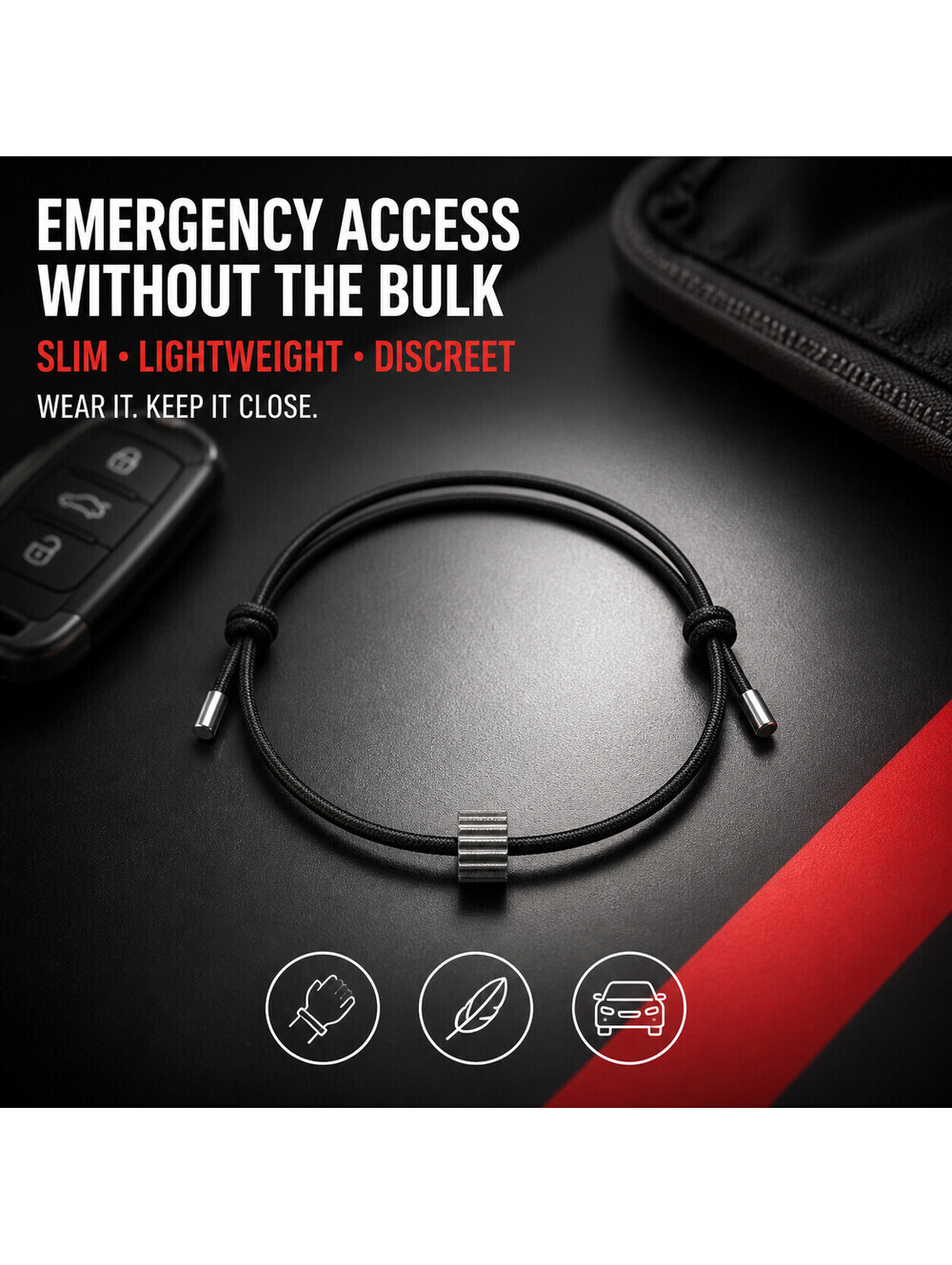 Car Window Breaker Bracelet Emergency Escape Tool Tungsten Carbide Bead Black - Picture 6 of 6